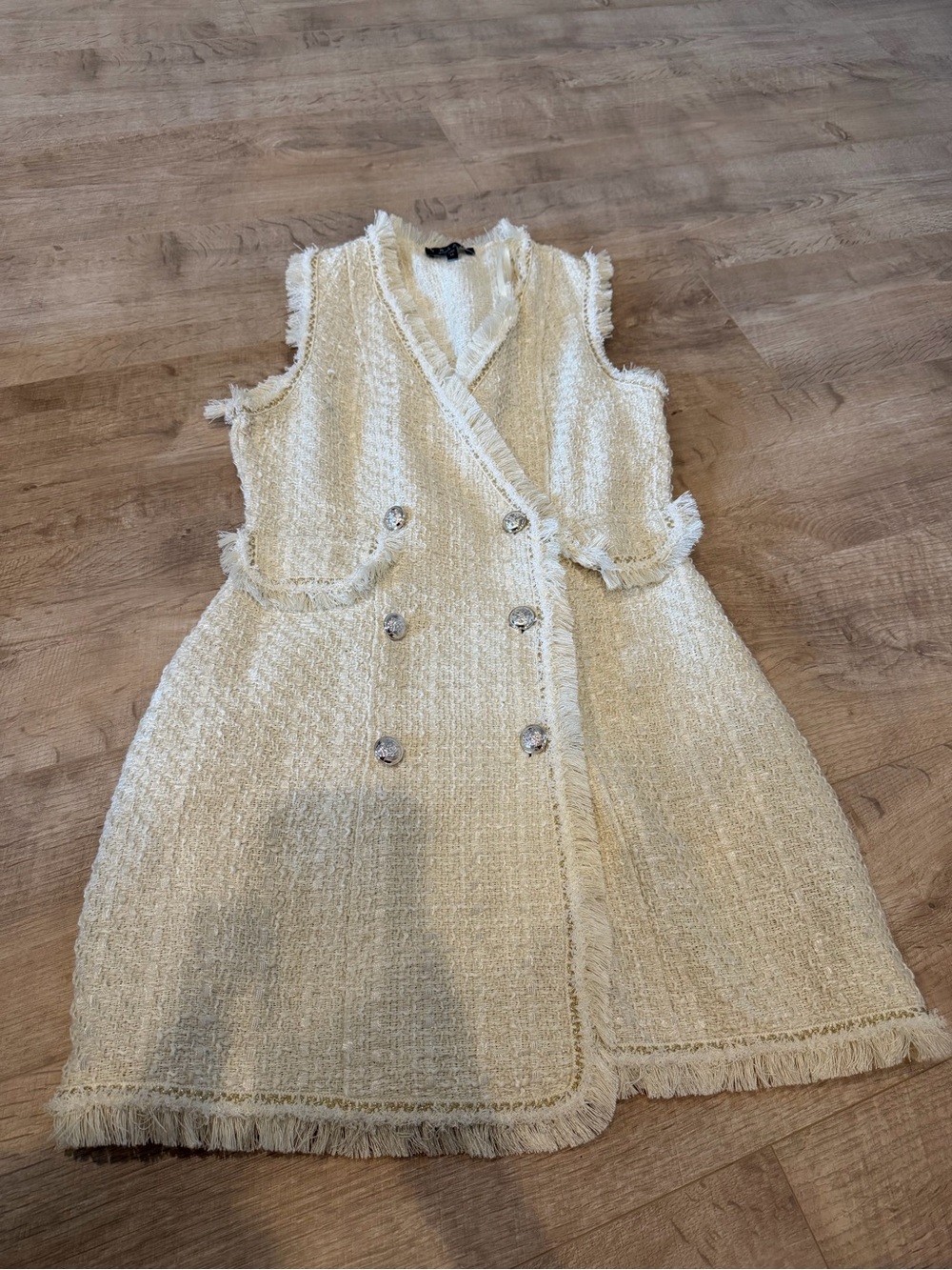 Trixxi Cream Fringe Tweed Vest